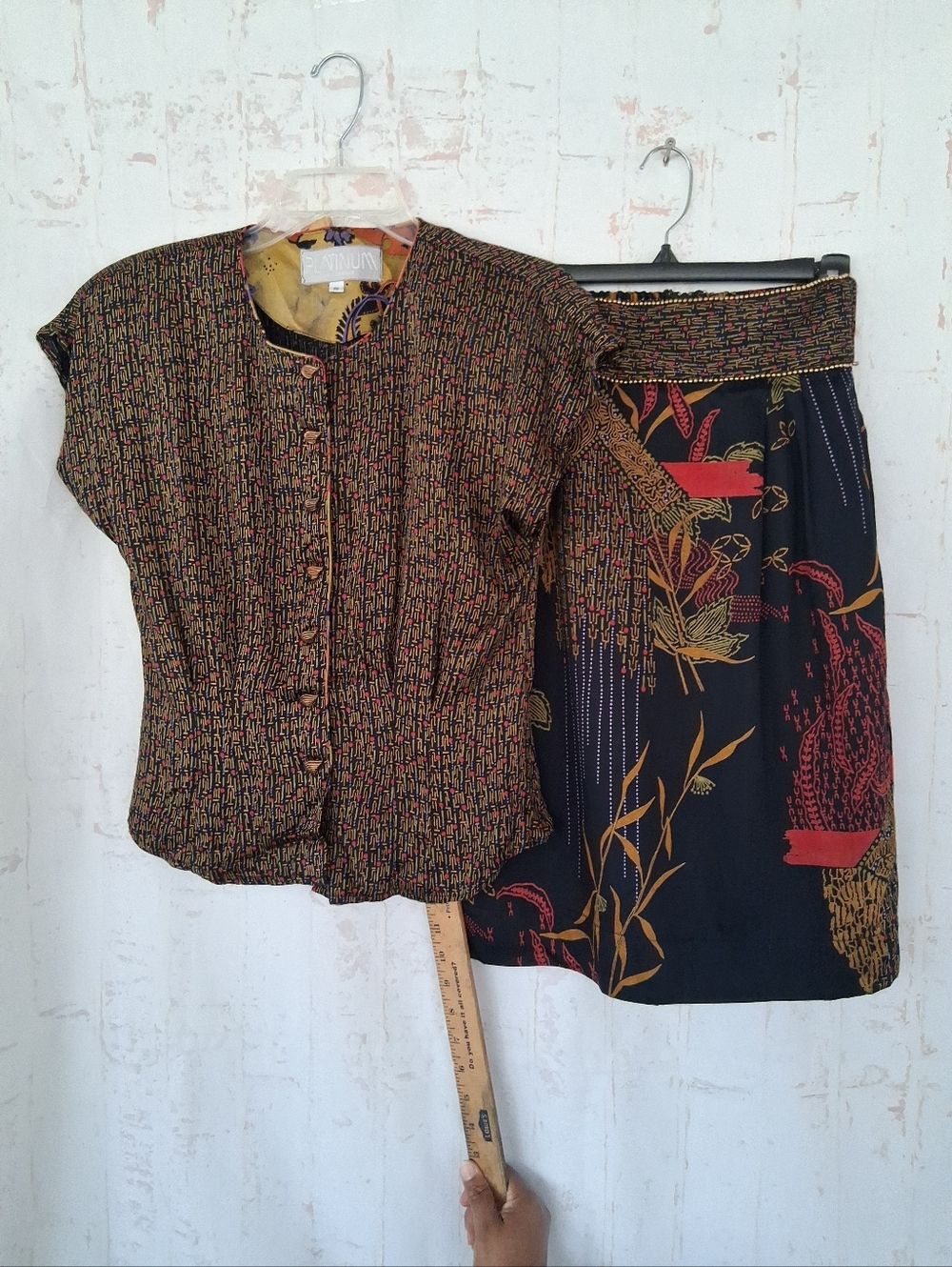 Vtg 80's Platinum by Dorothy Schoelen Lined Skirt Set Sz S 6/8 Abstract Boho Off